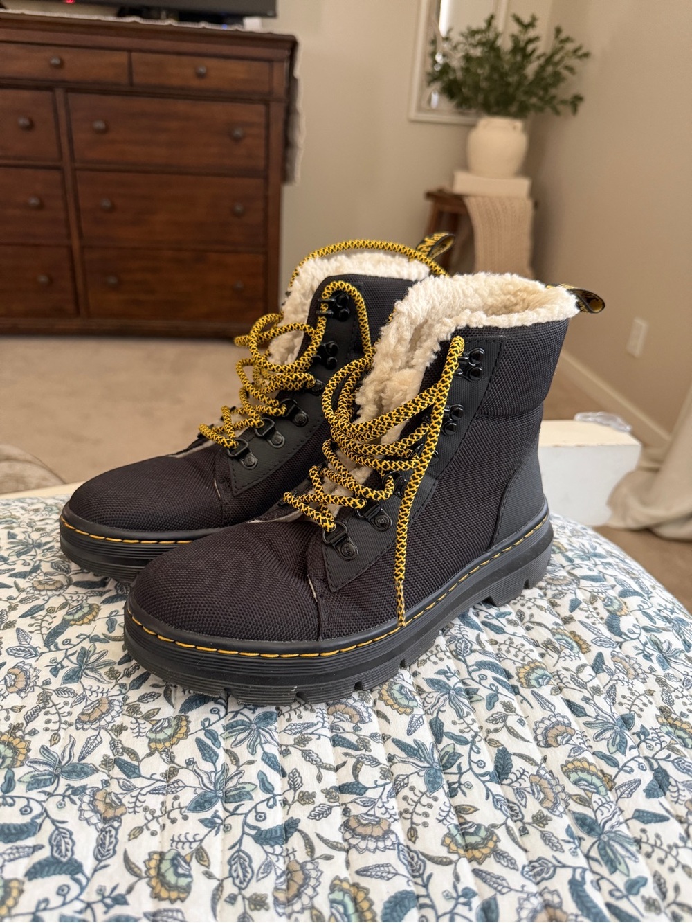 Dr. Martens Black Winter Boots with Yellow Accents